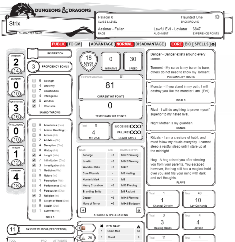 Current Standard 5e Character Sheet